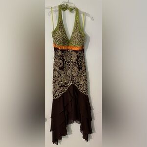 Sue Wong Green and Brown High Low Dress
